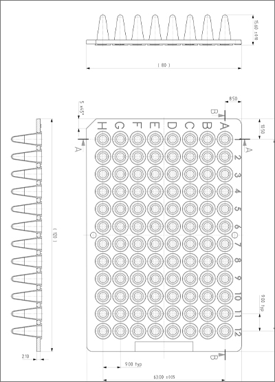 FrameStar 96 Well Non-Skirted PCR Plate, Low Profile Technical Drawing