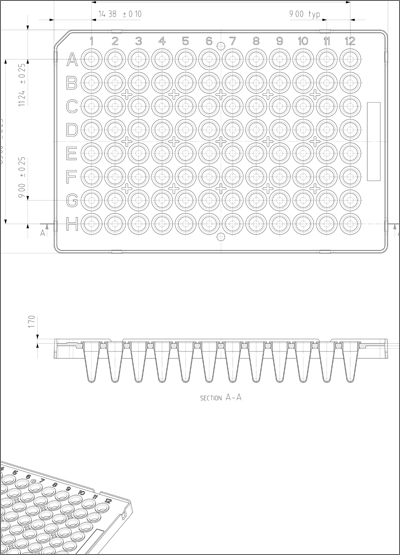 FrameStar 96 Well Semi-Skirted PCR Plate, ABI® FastPlate Style Technical Drawing