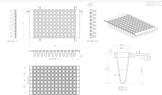 FrameStar® Breakable Horizontally and Vertically PCR Plate, Low Profile Technical Drawing