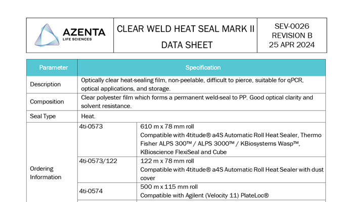 Clear Weld Heat Seal Data Sheet