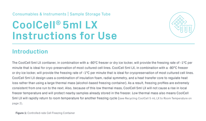 CoolCell® 5ml LX Freezing Containers for 12 x 3.5ml to 5ml Cryo Tubes Instructions for Use
