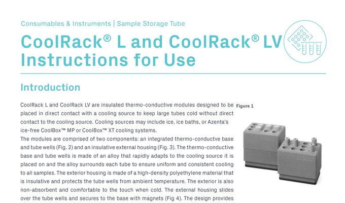 CoolRack™ L & CoolRack™ LV Thermoconductive Tube Rack, Insulative Exterior Instructions for Use