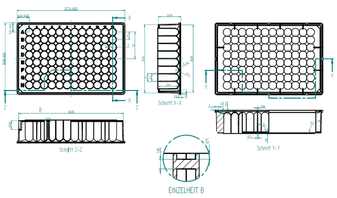 96 Round Deep Well Storage Microplate (1.2ml) Technical Drawing