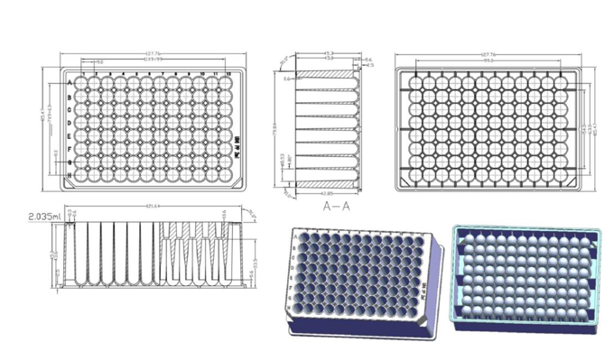 96 Round Deep Well Storage Microplate (2.0ml) Technical Drawing