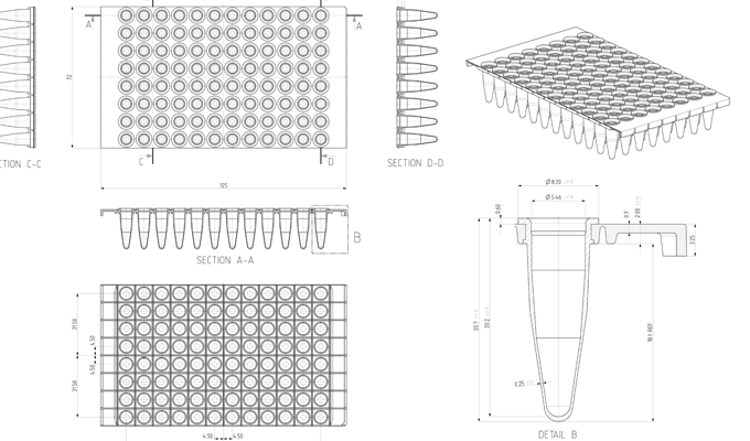 FrameStar® Breakable Horizontally and Vertically PCR Plate Technical Drawing