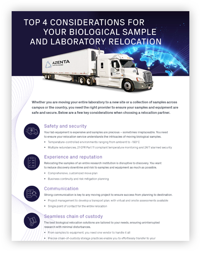 Top 4 Considerations for Your Biological Sample and Laboratory Relocation