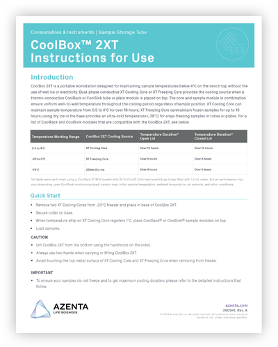 CoolBox 2XT Cooling Workstation, Double Capacity Instructions for Use