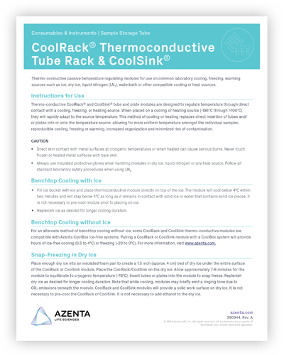 CoolRack™ Thermoconductive Tube Rack & CoolSink™ Thermoconductive Sink Instructions for Use