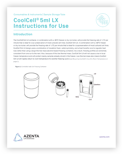 CoolCell 5ml LX Freezing Containers for 12 x 3.5ml to 5ml Cryo Tubes Instructions for Use