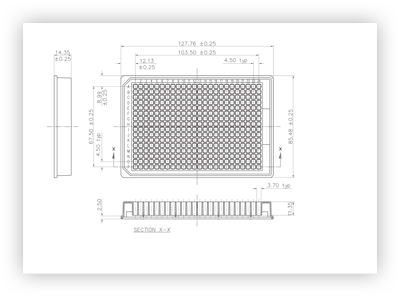 384 Well Ultra Optically Clear Plate Technical Drawing