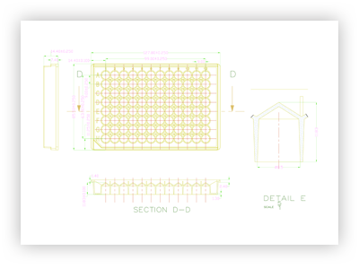 96 Round Well Storage Microplate (330µl, V shaped) Technical Drawing